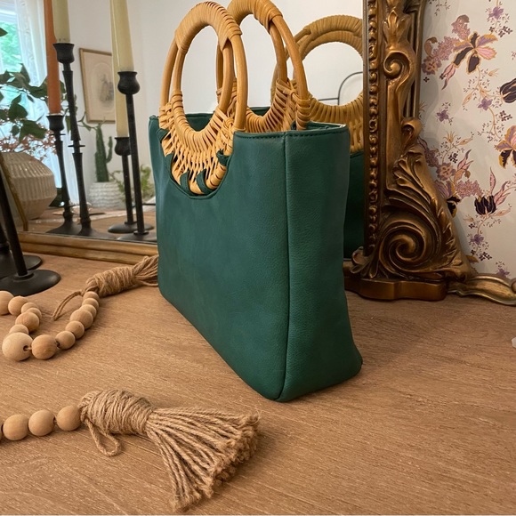 Anthropologie Marianne Green Tote Bag Bamboo  NEW - Picture 4 of 10